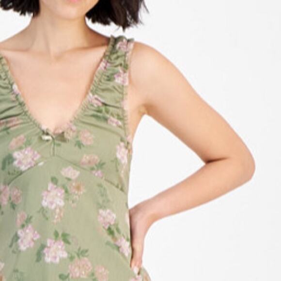 Hippie Rose' Sage floral Ruched Mesh Mini Dress - Picture 4 of 10